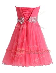 Modest Knee Length Rose Pink Dress for Prom Sweetheart Sleeveless Lace Up