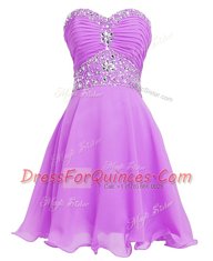 Elegant Lilac Empire Beading and Belt Dress for Prom Lace Up Organza Sleeveless Mini Length
