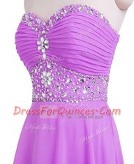Elegant Lilac Empire Beading and Belt Dress for Prom Lace Up Organza Sleeveless Mini Length