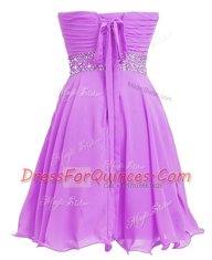 Elegant Lilac Empire Beading and Belt Dress for Prom Lace Up Organza Sleeveless Mini Length