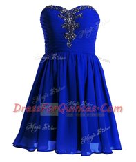 Designer Sweetheart Sleeveless Prom Party Dress Mini Length Beading Royal Blue Chiffon