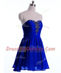 Designer Sweetheart Sleeveless Prom Party Dress Mini Length Beading Royal Blue Chiffon