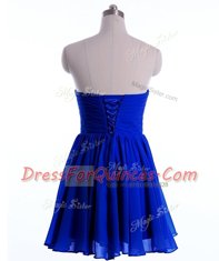 Designer Sweetheart Sleeveless Prom Party Dress Mini Length Beading Royal Blue Chiffon