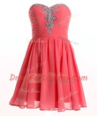 High Class Watermelon Red Sleeveless Chiffon Lace Up Prom Dress for Prom and Party