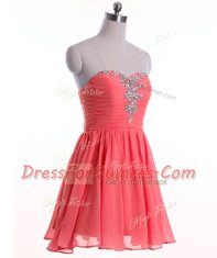 High Class Watermelon Red Sleeveless Chiffon Lace Up Prom Dress for Prom and Party
