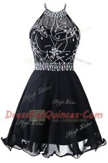 Scoop Sleeveless Organza Mini Length Zipper Homecoming Dress in Black with Beading and Belt