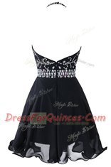 Scoop Sleeveless Organza Mini Length Zipper Homecoming Dress in Black with Beading and Belt