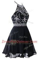Scoop Sleeveless Organza Mini Length Zipper Homecoming Dress in Black with Beading and Belt