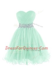 Decent Mini Length Lace Up Apple Green for Prom and Party with Belt