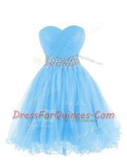 Baby Blue Sleeveless Organza Lace Up Prom Gown for Prom and Party