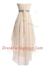 Fabulous Sweetheart Sleeveless Prom Evening Gown High Low Belt Red Organza