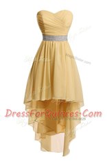 Elegant Empire Prom Party Dress Gold Sweetheart Organza Sleeveless High Low Lace Up
