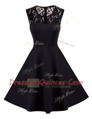 Black Zipper Prom Evening Gown Lace Sleeveless Knee Length