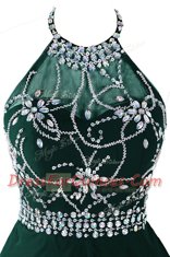 Fashion Scoop Dark Green Sleeveless Mini Length Beading and Belt Zipper Dress for Prom