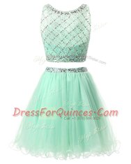 Discount Green Sleeveless Mini Length Beading and Belt Side Zipper Prom Gown