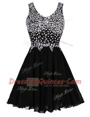 Gorgeous Beading Prom Gown Black Zipper Sleeveless Knee Length