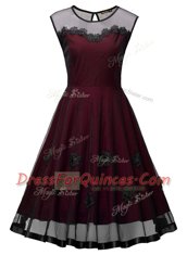 Custom Made Burgundy Side Zipper Scoop Embroidery Prom Party Dress Organza Sleeveless