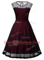 Custom Made Burgundy Side Zipper Scoop Embroidery Prom Party Dress Organza Sleeveless