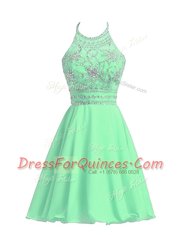 Superior Chiffon Halter Top Sleeveless Zipper Beading Homecoming Dress in Apple Green