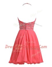 Superior Chiffon Halter Top Sleeveless Zipper Beading Homecoming Dress in Apple Green