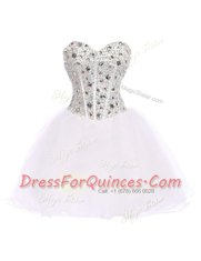 Fabulous Sweetheart Sleeveless Lace Up Prom Evening Gown White Organza