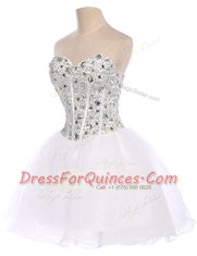 Fabulous Sweetheart Sleeveless Lace Up Prom Evening Gown White Organza