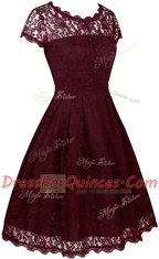 Scalloped Short Sleeves Lace Zipper Prom Gown