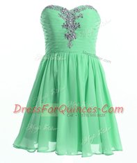 Luxurious Sleeveless Chiffon Mini Length Lace Up Dress for Prom in Apple Green with Beading