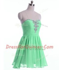 Luxurious Sleeveless Chiffon Mini Length Lace Up Dress for Prom in Apple Green with Beading