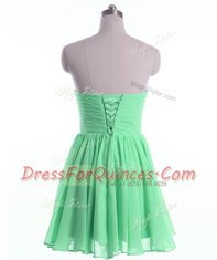 Luxurious Sleeveless Chiffon Mini Length Lace Up Dress for Prom in Apple Green with Beading