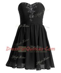Sleeveless Mini Length Beading Lace Up Prom Evening Gown with Black