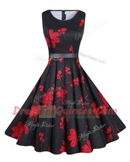 Scoop Knee Length Zipper Prom Dress Red And Black for Prom and Party with Sashes ribbons and Pattern