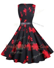 Scoop Knee Length Zipper Prom Dress Red And Black for Prom and Party with Sashes ribbons and Pattern