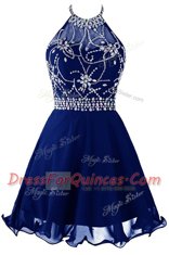 Noble Halter Top Organza Sleeveless Mini Length Prom Dress and Beading