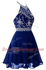 Noble Halter Top Organza Sleeveless Mini Length Prom Dress and Beading