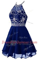 Noble Halter Top Organza Sleeveless Mini Length Prom Dress and Beading