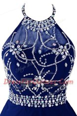 Noble Halter Top Organza Sleeveless Mini Length Prom Dress and Beading