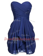 Sophisticated Navy Blue Lace Up Homecoming Dress Ruching Sleeveless Knee Length