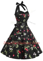 Halter Top Sleeveless Homecoming Dress Knee Length Sashes ribbons and Pattern Multi-color Chiffon