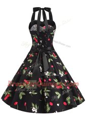 Halter Top Sleeveless Homecoming Dress Knee Length Sashes ribbons and Pattern Multi-color Chiffon