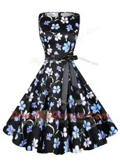 Luxury Scoop Multi-color Chiffon Zipper Prom Dresses Sleeveless Knee Length Sashes ribbons and Pattern