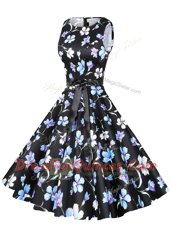 Luxury Scoop Multi-color Chiffon Zipper Prom Dresses Sleeveless Knee Length Sashes ribbons and Pattern