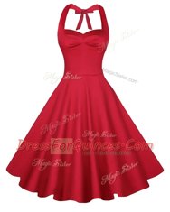 A-line Evening Dress Red Sweetheart Satin Sleeveless Knee Length Backless