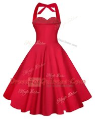 A-line Evening Dress Red Sweetheart Satin Sleeveless Knee Length Backless