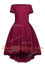 Affordable Satin Bateau Short Sleeves Side Zipper Ruching Evening Dress in Burgundy Affordable Satin Bateau Short Sleeves Side Zipper Ruching Evening Dress in Burgundy
