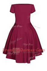 Affordable Satin Bateau Short Sleeves Side Zipper Ruching Evening Dress in Burgundy