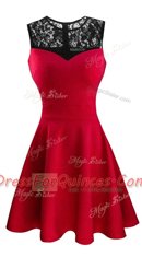 Red Dress for Prom Prom and Party and For with Lace Scoop Sleeveless Zipper