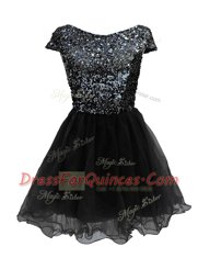 Customized Mini Length Zipper Evening Dress Black for Prom and Party with Sequins