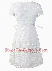 Empire Prom Dresses Red Scoop Organza Short Sleeves Tea Length Side Zipper