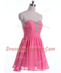 Rose Pink A-line Sweetheart Sleeveless Organza Mini Length Lace Up Beading Evening Dress